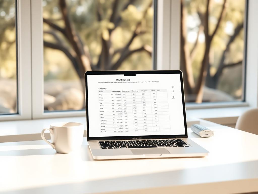 Open laptop with clean books on a bright California desk