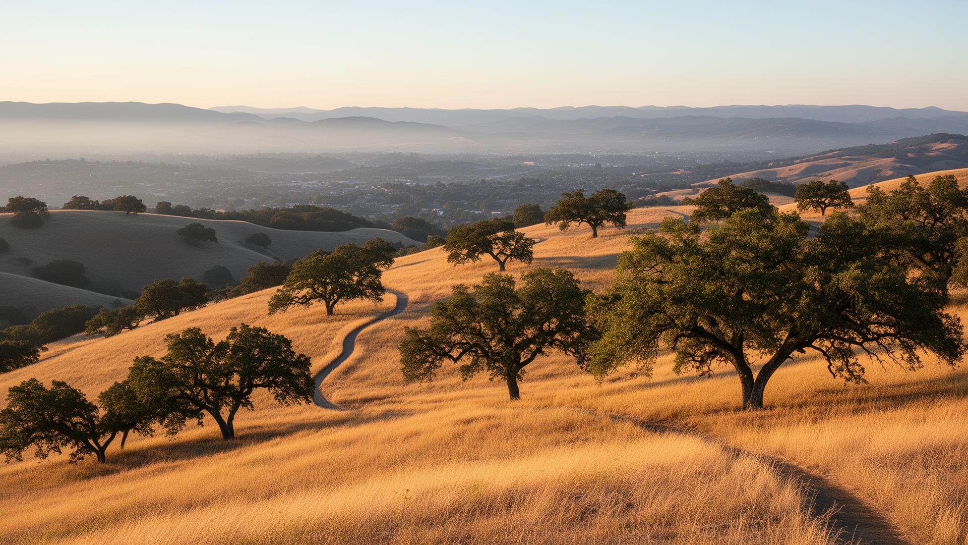 Pleasanton Ridge rolling oak hills at sunrise