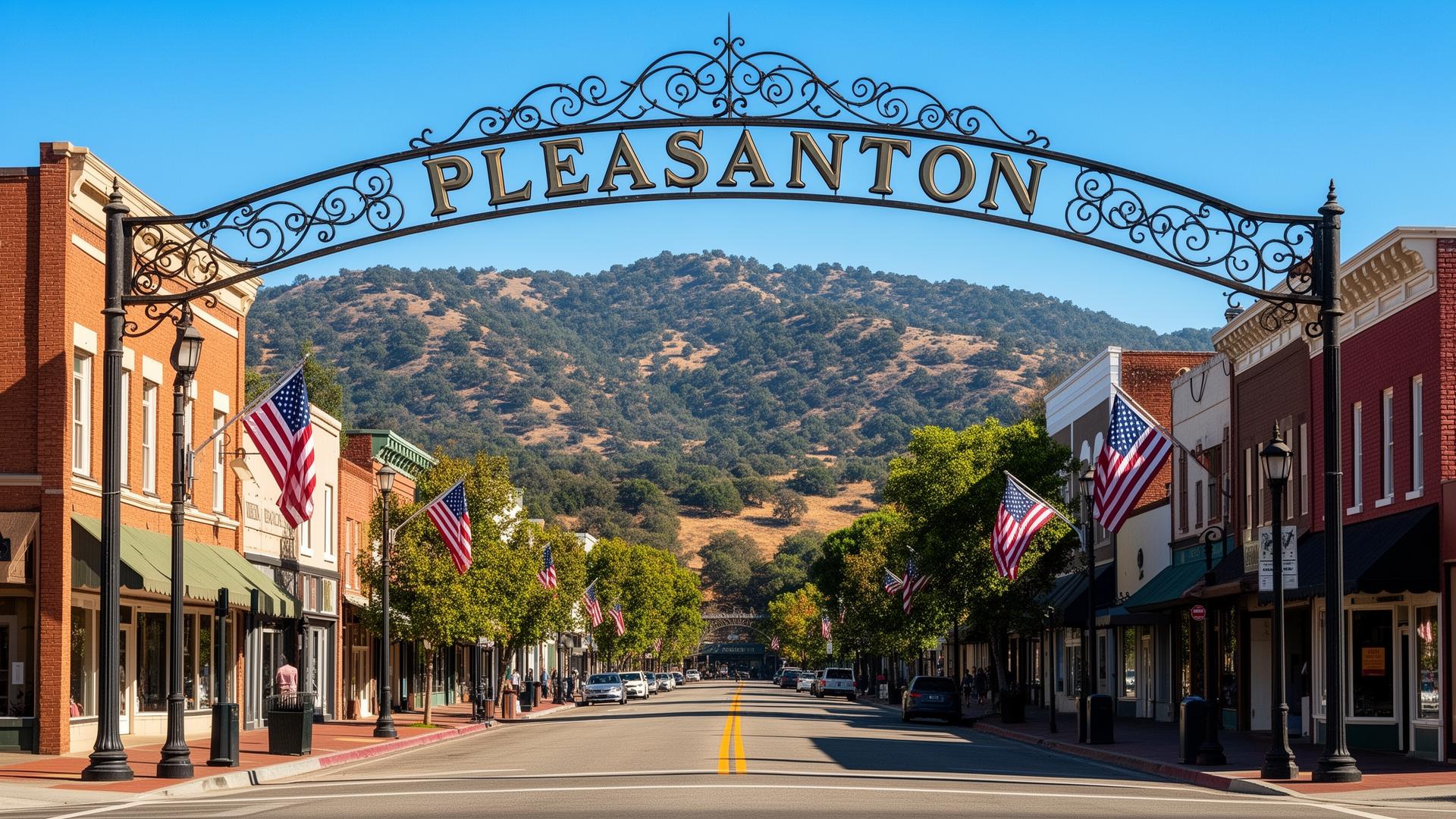 Historic Pleasanton Main Street arch in downtown Pleasanton, CA